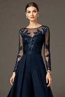 Load image into Gallery viewer, Black A Line Long Chiffon Mother of the Bride Dress with Lace