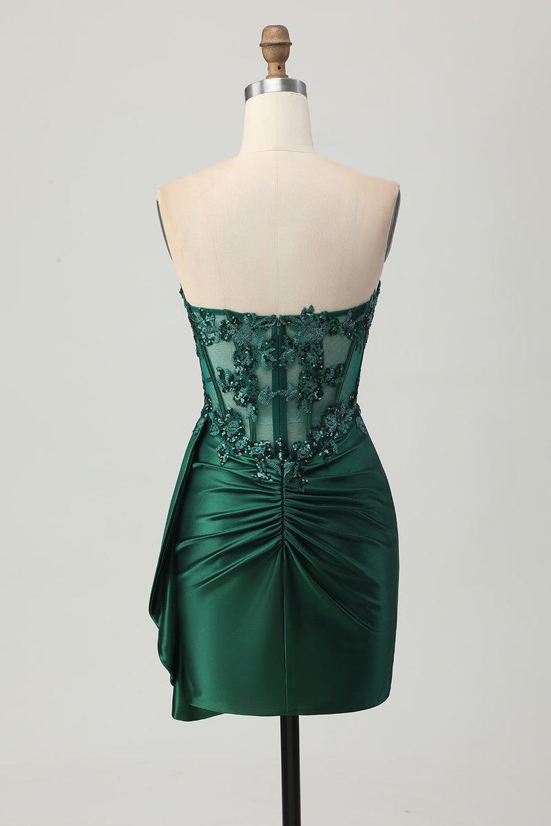 Load image into Gallery viewer, Sparkly Dark Green Sweetheart Short Corset Homecoming Dress