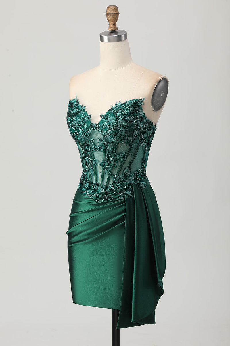 Load image into Gallery viewer, Sparkly Dark Green Sweetheart Short Corset Homecoming Dress