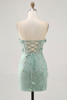 Sparkly Sweetheart Corset Tight Short Sage Floral Homecoming Dress with Beading