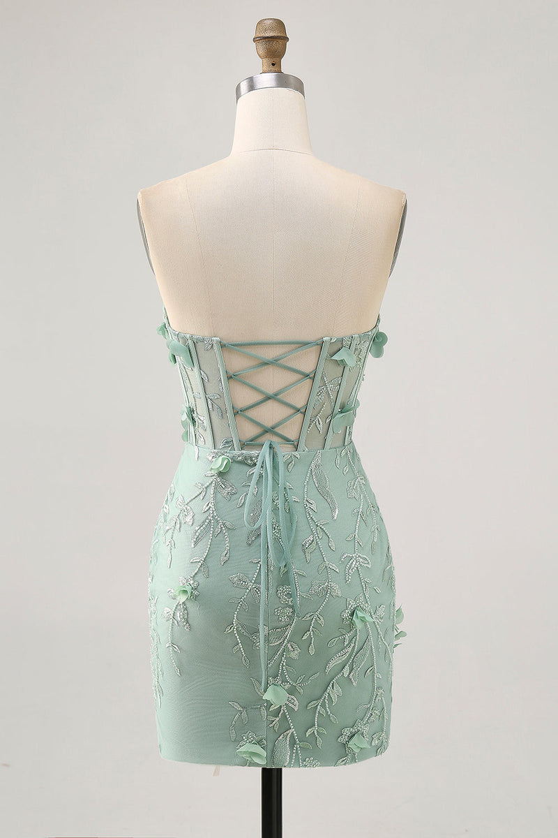 Load image into Gallery viewer, Sparkly Sweetheart Corset Tight Short Sage Floral Homecoming Dress with Beading