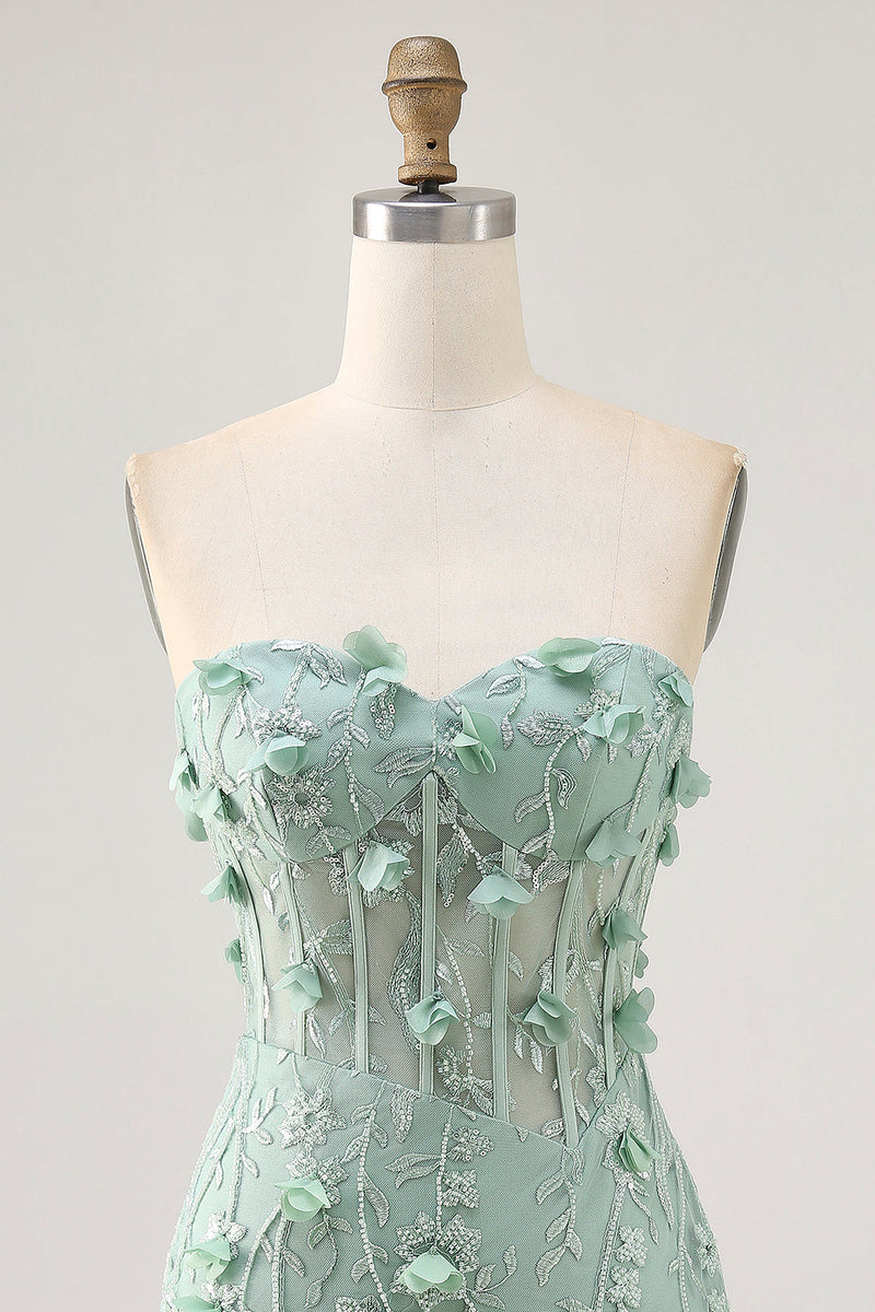 Load image into Gallery viewer, Sparkly Sweetheart Corset Tight Short Sage Floral Homecoming Dress with Beading