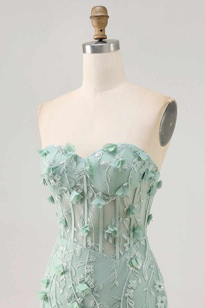 Load image into Gallery viewer, Sparkly Sweetheart Corset Tight Short Sage Floral Homecoming Dress with Beading
