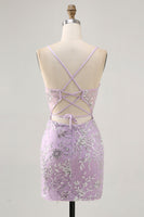 Load image into Gallery viewer, Sparkly Short Lilac Floral Tight Corset Homecoming Dress with Sequins