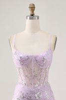 Load image into Gallery viewer, Sparkly Short Lilac Floral Tight Corset Homecoming Dress with Sequins