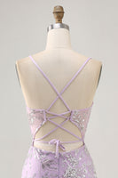 Load image into Gallery viewer, Sparkly Short Lilac Floral Tight Corset Homecoming Dress with Sequins
