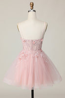 Load image into Gallery viewer, Pink Floral Spaghetti Straps A Line Short Corset Homecoming Dress