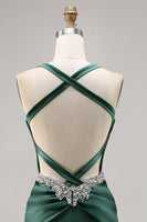 Load image into Gallery viewer, Sparkly Dark Green Satin Corset Tight Short Homecoming Dress with Beading