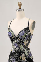 Load image into Gallery viewer, Sparkly Black Floral Short Tight Homecoming Dress with Beading