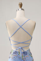 Load image into Gallery viewer, Sparkly Short Blue Floral Tight Sequins Homecoming Dress with Beaded