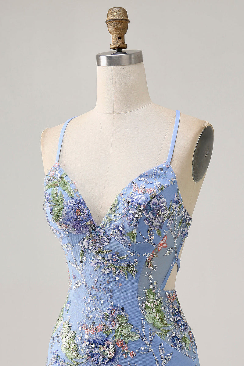 Load image into Gallery viewer, Sparkly Short Lilac Tight Beaded Floral Sequins Homecoming Dress