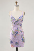 Load image into Gallery viewer, Sparkly Short Pink Floral Beaded Tight Homecoming Dress with Sequins