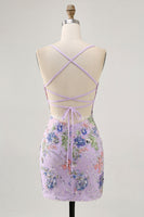 Load image into Gallery viewer, Sparkly Short Pink Floral Beaded Tight Homecoming Dress with Sequins