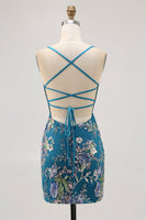 Load image into Gallery viewer, Sparkly Floral Peacock Beaded Tight Short Homecoming Dress with Sequin