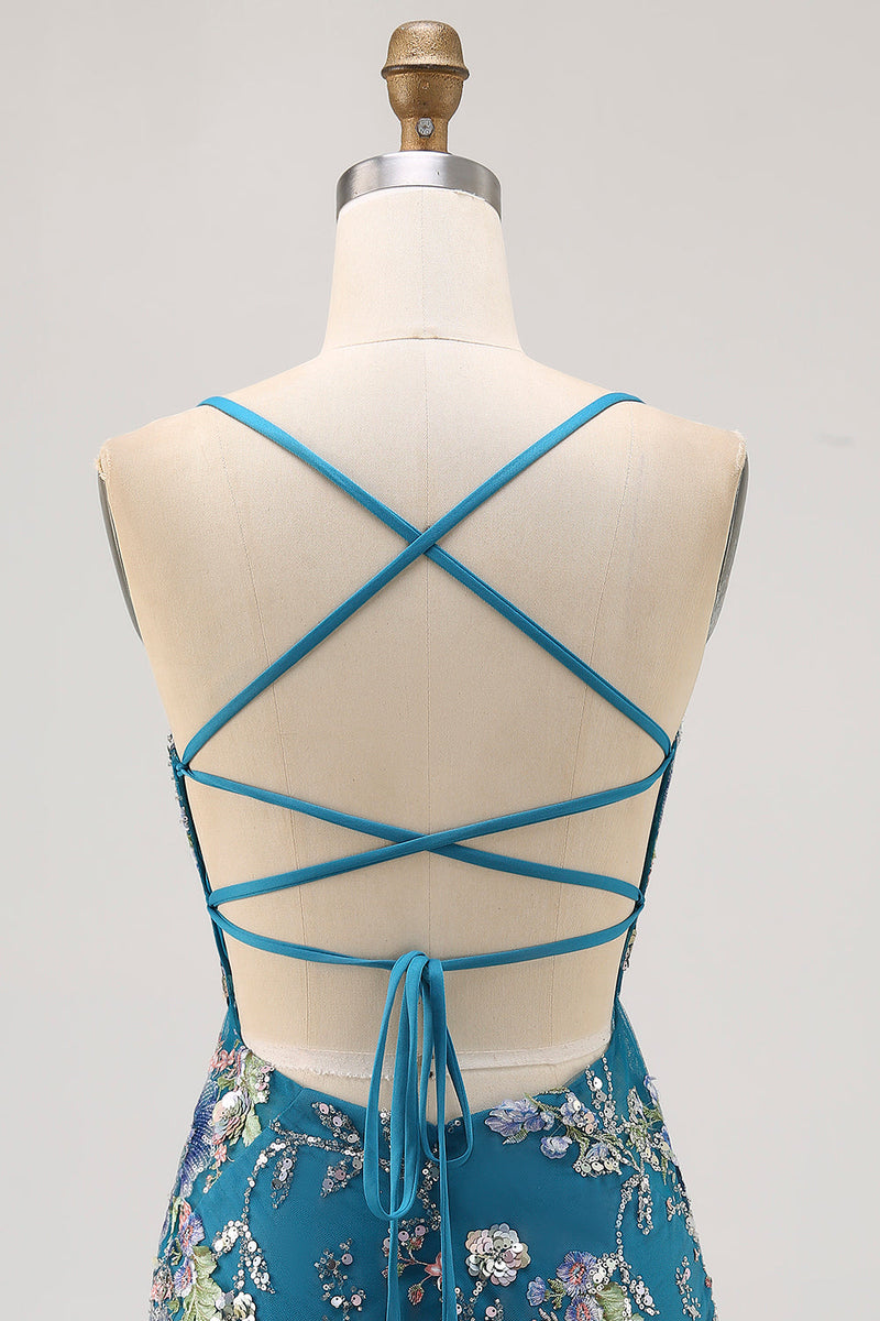 Load image into Gallery viewer, Sparkly Floral Peacock Beaded Tight Short Homecoming Dress with Sequin