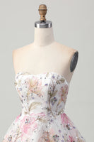 Load image into Gallery viewer, Sparkly Pink Floral Short A Line Homecoming Dress