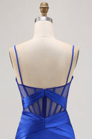 Load image into Gallery viewer, Royal Blue Satin Corset Ruched Tight Short Homecoming Dress with Slit