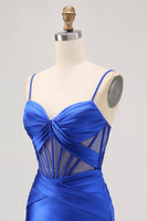 Load image into Gallery viewer, Royal Blue Satin Corset Ruched Tight Short Homecoming Dress with Slit