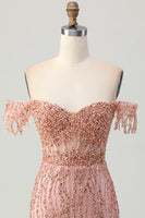 Load image into Gallery viewer, Dusty Rose Sparkly Corset Bodycon Short Homecoming Dress with Beading