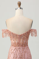 Load image into Gallery viewer, Dusty Rose Sparkly Corset Bodycon Short Homecoming Dress with Beading