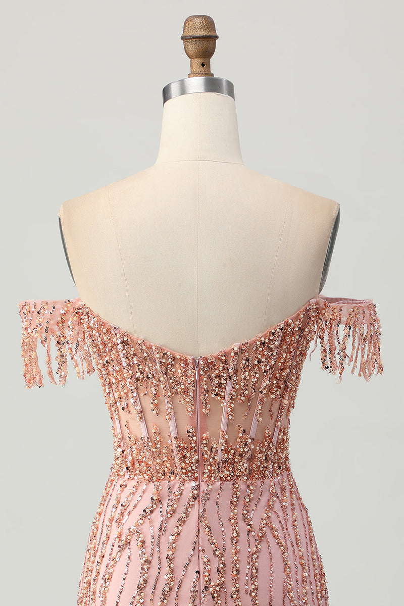 Load image into Gallery viewer, Dusty Rose Sparkly Corset Bodycon Short Homecoming Dress with Beading