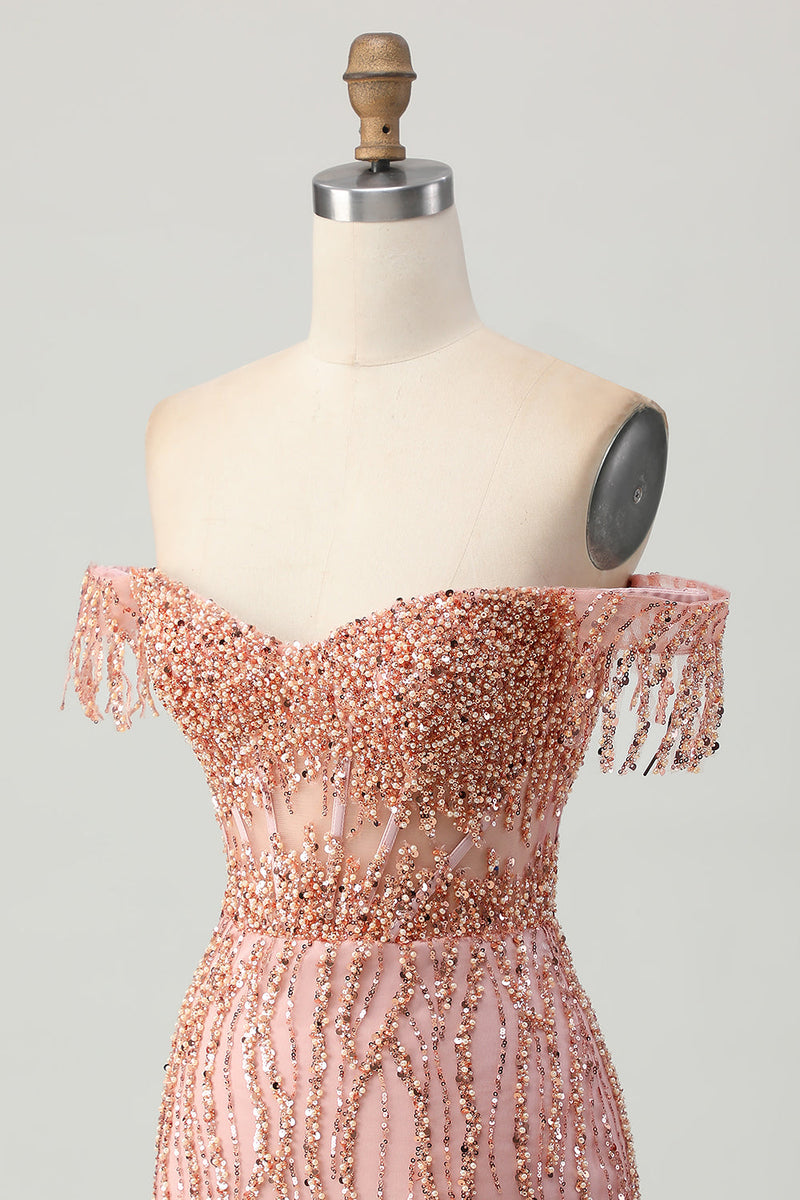 Load image into Gallery viewer, Dusty Rose Sparkly Corset Bodycon Short Homecoming Dress with Beading
