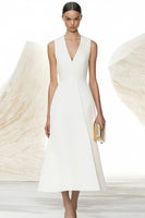 Load image into Gallery viewer, Ivory A Line Satin V-Neck Long Work Dress