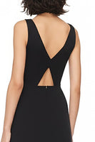 Load image into Gallery viewer, Satin Cut Out A Line V-Neck Long Black Tie Dress