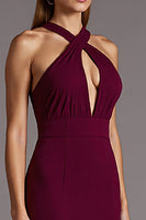 Load image into Gallery viewer, Black Satin Halter Bodycon Keyhole Midi Cocktail Dress