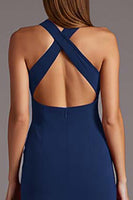 Load image into Gallery viewer, Black Satin Halter Bodycon Keyhole Midi Cocktail Dress