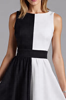 Load image into Gallery viewer, Black and White Chiffon Patchwork A Line Midi Cocktail Dress