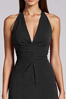 Load image into Gallery viewer, Black Satin Bodycon Backless Midi Halter Cocktail Dress