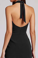 Load image into Gallery viewer, Black Satin Bodycon Backless Midi Halter Cocktail Dress