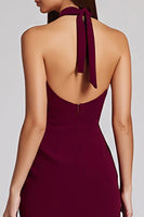 Load image into Gallery viewer, Black Satin Bodycon Backless Midi Halter Cocktail Dress