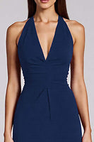 Load image into Gallery viewer, Black Satin Bodycon Backless Midi Halter Cocktail Dress