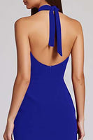 Load image into Gallery viewer, Black Satin Bodycon Backless Midi Halter Cocktail Dress