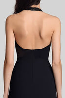 Load image into Gallery viewer, Black Sheath Satin Halter Keyhole Midi Cocktail Dress