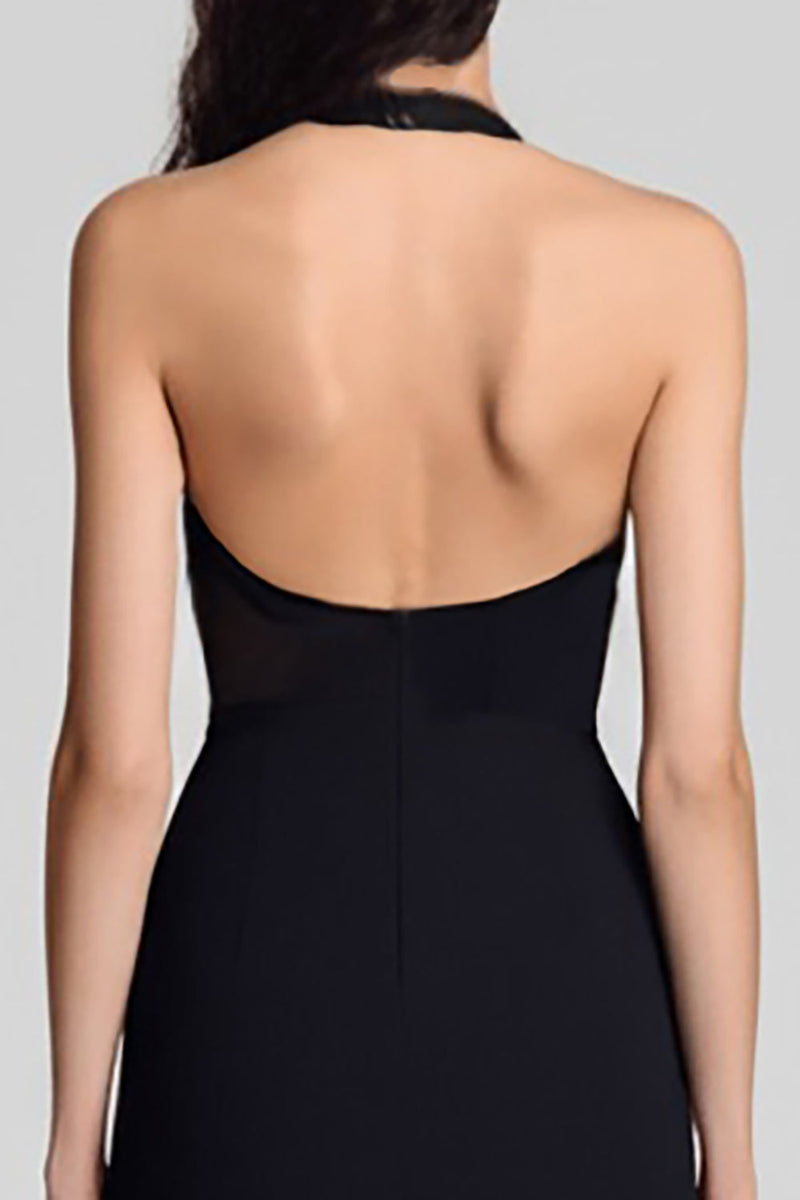 Load image into Gallery viewer, Black Sheath Satin Halter Keyhole Midi Cocktail Dress