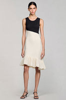 Load image into Gallery viewer, Black and White Ruffled Scoop Midi Satin Cocktail Dress