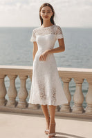 Load image into Gallery viewer, Lace Ivory A Line Midi Rehearsal Dinner Dress with Sleeves