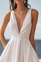 Load image into Gallery viewer, Ivory Satin Deep V-Neck High-Low Engagement Dress