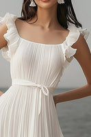 Load image into Gallery viewer, Ivory Chiffon Pleated Beach Maxi Engagement Dress with Sash