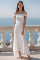 Load image into Gallery viewer, Lace Ivory Sheath Beach Maxi Rehearsal Dinner Dress
