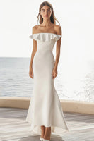 Load image into Gallery viewer, Ivory Satin Maxi Mermaid Wedding Reception Dress with Ruffles