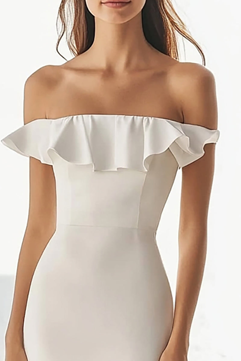 Load image into Gallery viewer, Ivory Satin Maxi Mermaid Wedding Reception Dress with Ruffles