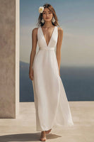 Load image into Gallery viewer, Simple Ivory Chiffon Deep V-Neck Long Engagement Dress