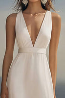 Load image into Gallery viewer, Simple Ivory Chiffon Deep V-Neck Long Engagement Dress