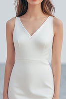 Load image into Gallery viewer, Ivory Satin Sheath Maxi Wedding Reception Dress with Slit