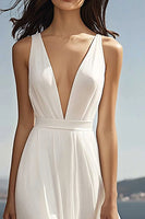 Load image into Gallery viewer, Ivory Chiffon A Line Deep V-Neck Maxi Engagement Dress
