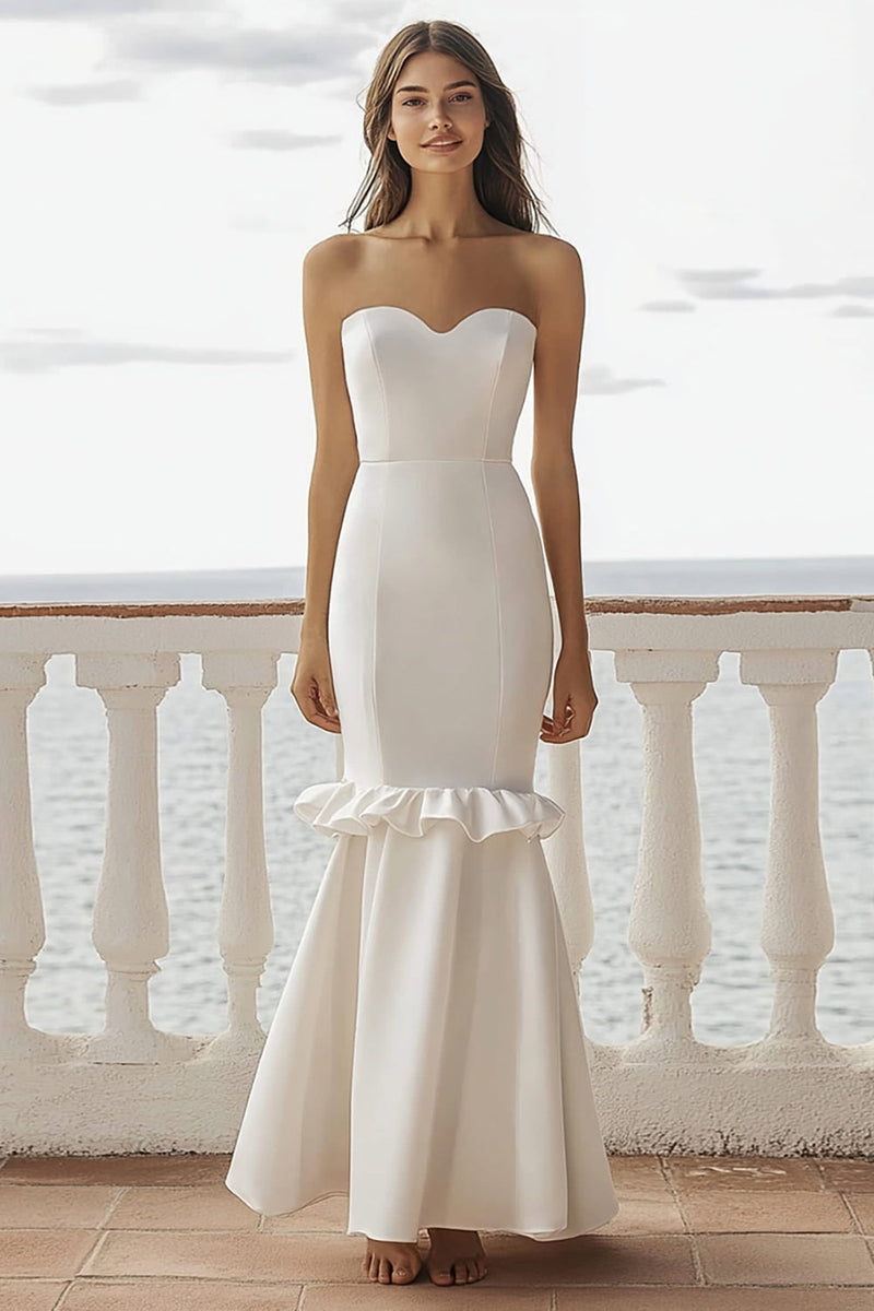 Load image into Gallery viewer, Ivory Satin Mermaid Maxi Wedding Reception Dress with Ruffles